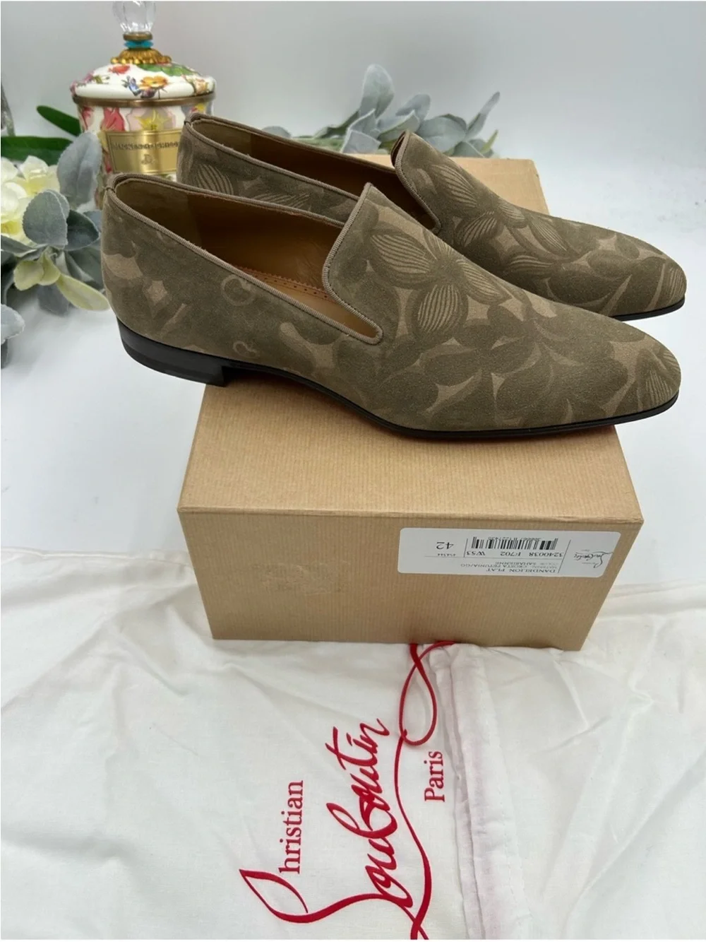 Men’s Christian Louboutin dandelion floral suede loafer size 42/9 US made Italy